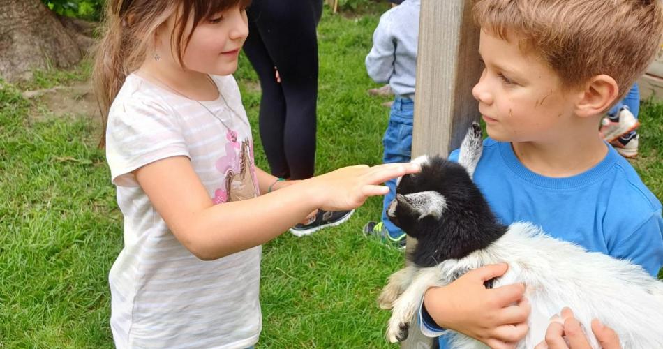 Kinder streicheln eine Ziege