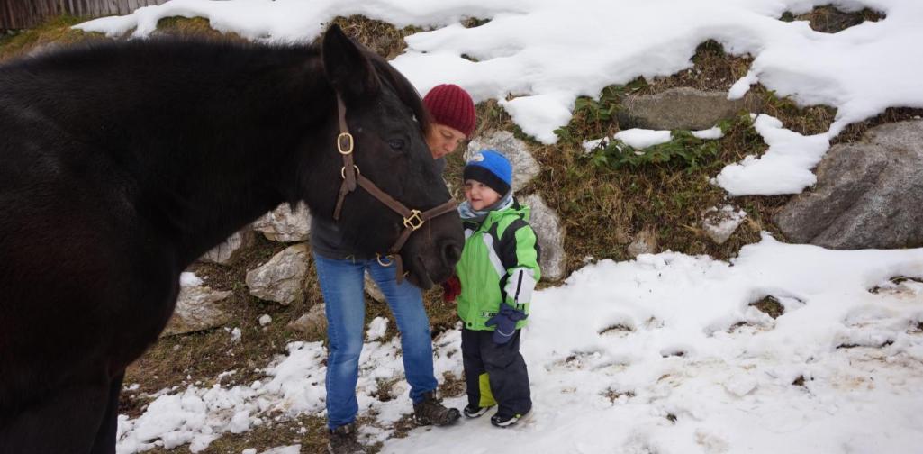 kind streichelt sissi