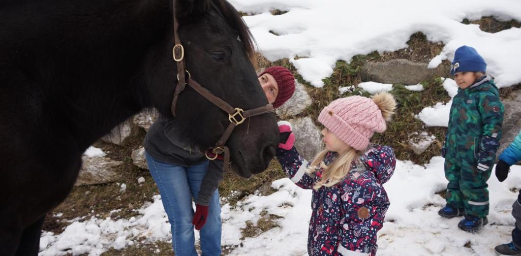 kind streichelt sissi