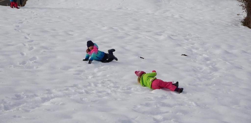 kinder rollen den hügel hinab