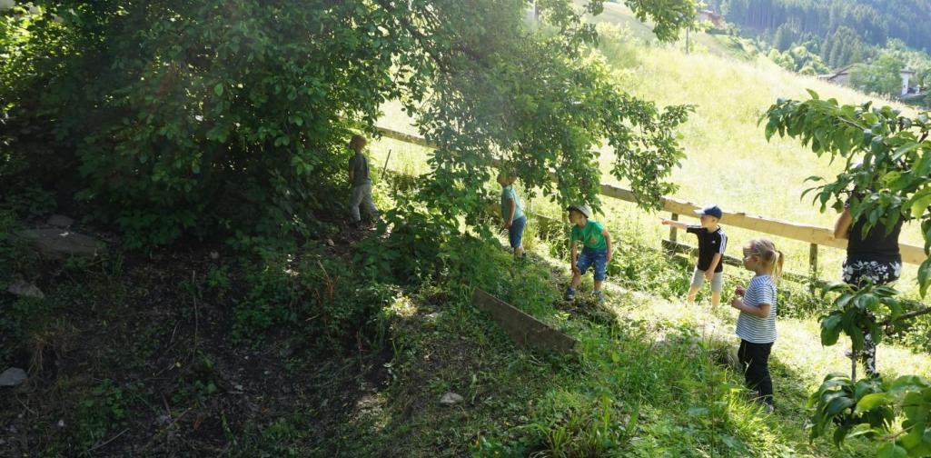 Kinder erkunden den Hof